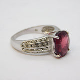 9ct White Gold, Oval-Cut Tourmaline & White Sapphire Dress Ring Vintage