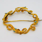 Victorian 9ct Yellow Gold & Turquoise Entwined Snake Brooch Antique c1860
