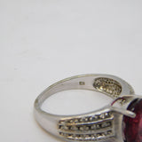 9ct White Gold, Oval-Cut Tourmaline & White Sapphire Dress Ring Vintage