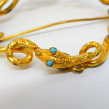 Victorian 9ct Yellow Gold & Turquoise Entwined Snake Brooch Antique c1860