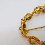Victorian 9ct Yellow Gold & Turquoise Entwined Snake Brooch Antique c1860