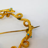 Victorian 9ct Yellow Gold & Turquoise Entwined Snake Brooch Antique c1860