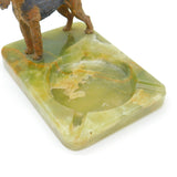 Edwardian Cold Painted Bronze Airedale Dog & Green Onyx Ashtray Antique c1910