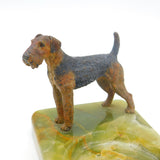 Edwardian Cold Painted Bronze Airedale Dog & Green Onyx Ashtray Antique c1910