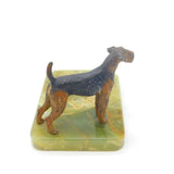 Edwardian Cold Painted Bronze Airedale Dog & Green Onyx Ashtray Antique c1910