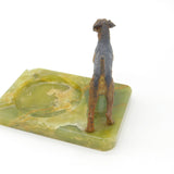 Edwardian Cold Painted Bronze Airedale Dog & Green Onyx Ashtray Antique c1910