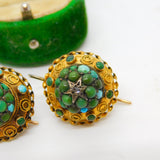 Victorian 15ct Gold, Turquoise & Rose Cut Diamond Hook Earrings Antique c1860