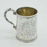 Victorian Sterling Silver Floral Christening Mug Tankard Antique 1865 London