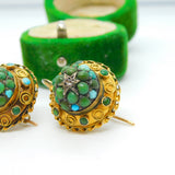 Victorian 15ct Gold, Turquoise & Rose Cut Diamond Hook Earrings Antique c1860