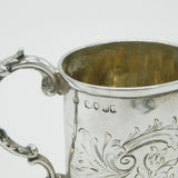 Victorian Sterling Silver Floral Christening Mug Tankard Antique 1865 London