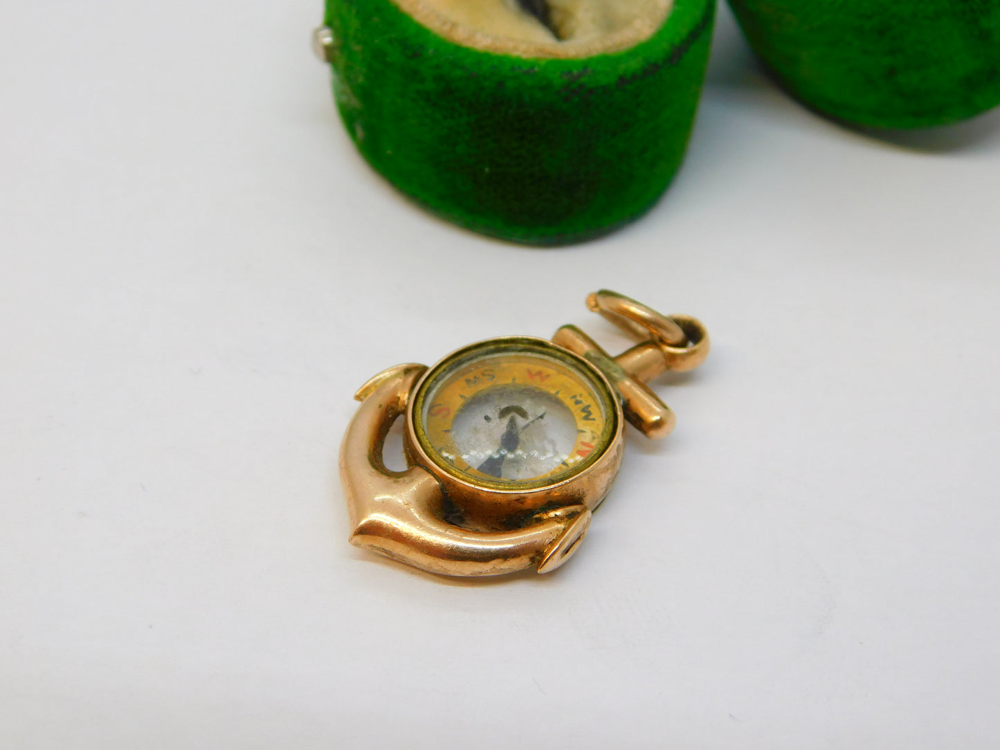 Victorian 9ct Gold Anchor of Hope Compass Set Sweetheart Pendant Antique c1890