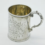 Victorian Sterling Silver Floral Christening Mug Tankard Antique 1865 London