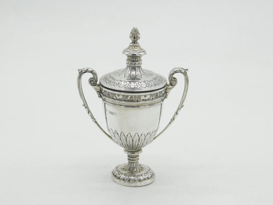 Sterling Silver Floral Pattern Small Lidded Trophy Cup Antique 1925 Sheffield