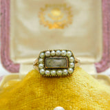 Georgian 9ct Rose Gold, Seed Pearl & Hair Weave Mourning Ring Antique c1800