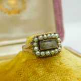 Georgian 9ct Rose Gold, Seed Pearl & Hair Weave Mourning Ring Antique c1800