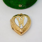 9ct Gold & Mother of Pearl 'W' Initial Sweetheart Locket Pendant Antique c1920