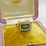 Georgian 9ct Rose Gold, Seed Pearl & Hair Weave Mourning Ring Antique c1800