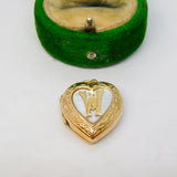 9ct Gold & Mother of Pearl 'W' Initial Sweetheart Locket Pendant Antique c1920