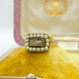 Georgian 9ct Rose Gold, Seed Pearl & Hair Weave Mourning Ring Antique c1800