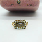 Georgian 9ct Rose Gold, Seed Pearl & Hair Weave Mourning Ring Antique c1800