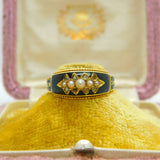 Edwardian 15ct Gold, Black Enamel, Seed Pearl & Diamond 'Memory' Mourning Ring 1906 Chester