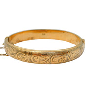 Gold on Sterling Silver Floral Pattern Bangle Bracelet Vintage 1950 Chester