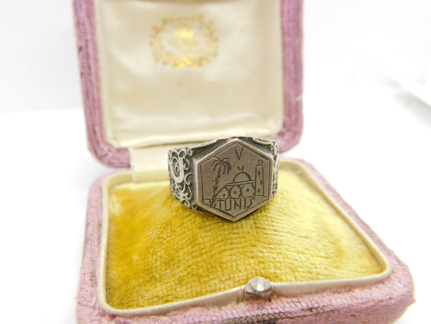 WWII Sterling Silver 'Tunis' Signet Ring Prisoner of War Antique c1945