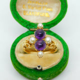 18ct Yellow Gold, Cabochon Amethyst & Pearl Dress Ring Antique c1920 Art Deco