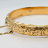 Gold on Sterling Silver Floral Pattern Bangle Bracelet Vintage 1950 Chester