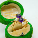 18ct Yellow Gold, Cabochon Amethyst & Pearl Dress Ring Antique c1920 Art Deco