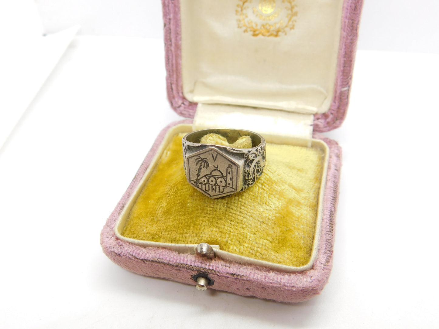 WWII Sterling Silver 'Tunis' Signet Ring Prisoner of War Antique c1945