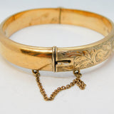 Gold on Sterling Silver Floral Pattern Bangle Bracelet Vintage 1950 Chester