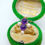 18ct Yellow Gold, Cabochon Amethyst & Pearl Dress Ring Antique c1920 Art Deco
