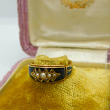 Edwardian 15ct Gold, Black Enamel, Seed Pearl & Diamond 'Memory' Mourning Ring 1906 Chester