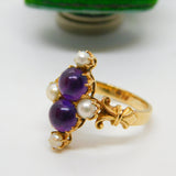 18ct Yellow Gold, Cabochon Amethyst & Pearl Dress Ring Antique c1920 Art Deco