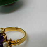 18ct Yellow Gold, Cabochon Amethyst & Pearl Dress Ring Antique c1920 Art Deco