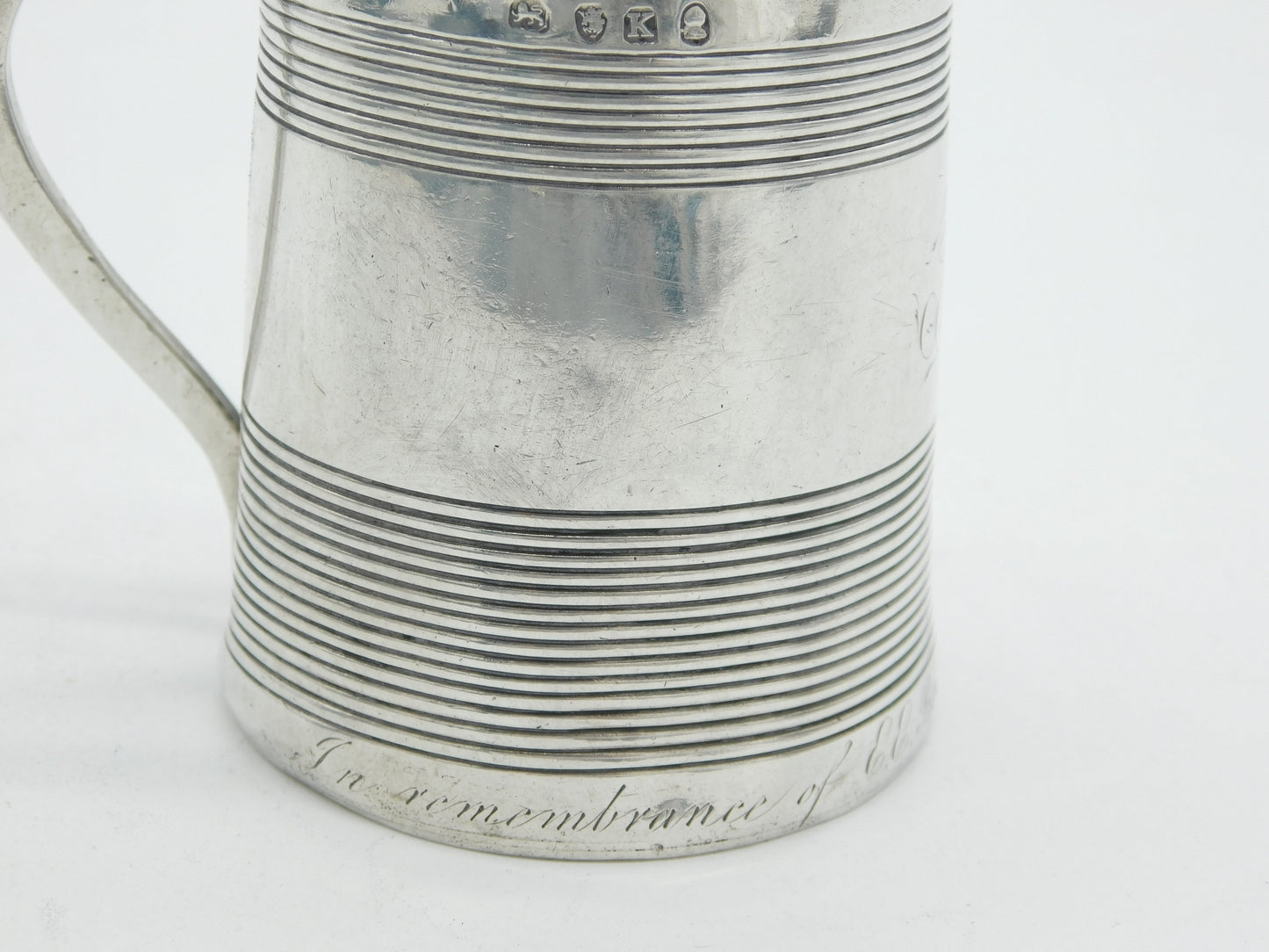 George III Sterling Silver Mourning Inscription Tankard Antique 1805 London