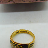 Edwardian 15ct Gold, Black Enamel, Seed Pearl & Diamond 'Memory' Mourning Ring 1906 Chester