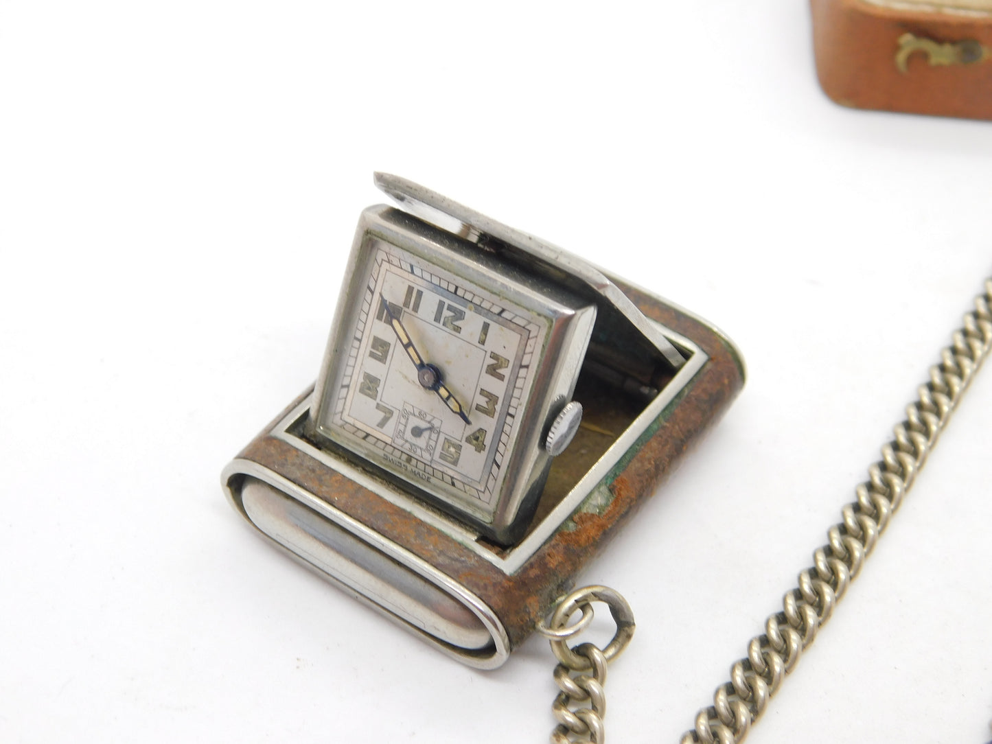 Silver Plated Propelling Pocket Watch on Albert Watch Chain Antique c1920