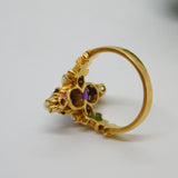 18ct Yellow Gold, Cabochon Amethyst & Pearl Dress Ring Antique c1920 Art Deco