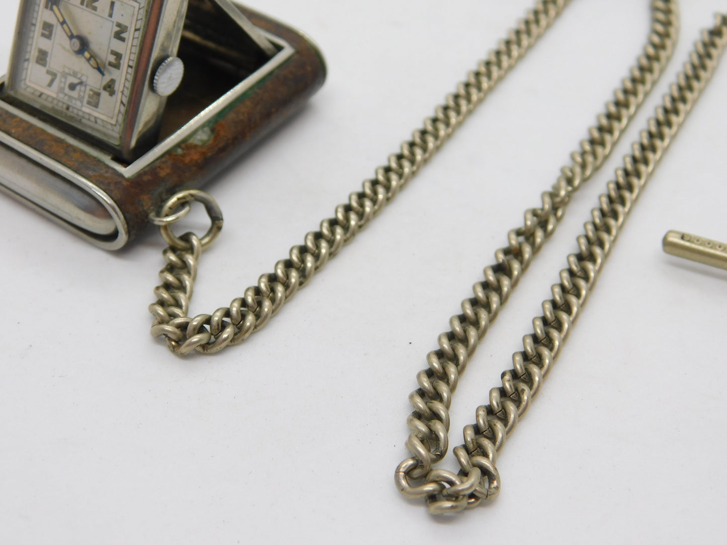 Silver Plated Propelling Pocket Watch on Albert Watch Chain Antique c1920