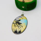 Norway Sterlong Silver Guilloche Enamel Squirrel Sunset Pendant Antique c1930