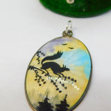Norway Sterlong Silver Guilloche Enamel Squirrel Sunset Pendant Antique c1930