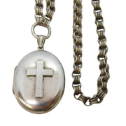 Victorian Sterling Silver Mourning Locket Necklace with Hair Insert Antique