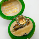 George III 9ct Gold Foil Back Paste & Seed Pearl Pear Shaped Ring Antique c1790