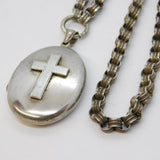 Victorian Sterling Silver Mourning Locket Necklace with Hair Insert Antique