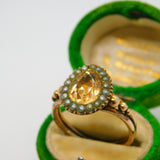 George III 9ct Gold Foil Back Paste & Seed Pearl Pear Shaped Ring Antique c1790