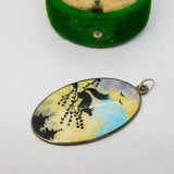 Norway Sterlong Silver Guilloche Enamel Squirrel Sunset Pendant Antique c1930