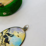 Norway Sterlong Silver Guilloche Enamel Squirrel Sunset Pendant Antique c1930