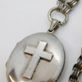 Victorian Sterling Silver Mourning Locket Necklace with Hair Insert Antique